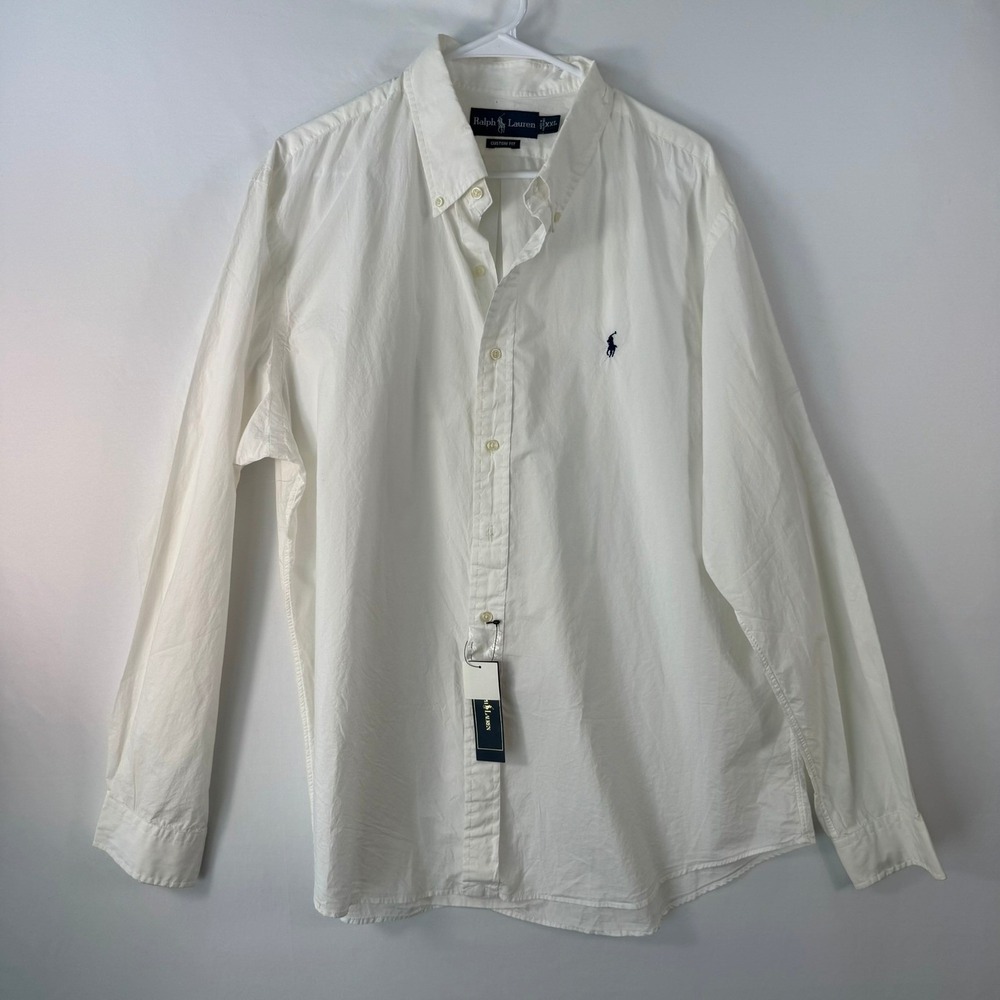 Ralph Lauren Men White Long Sleeve Button Down Oxford Classic Fit 100% Cotton